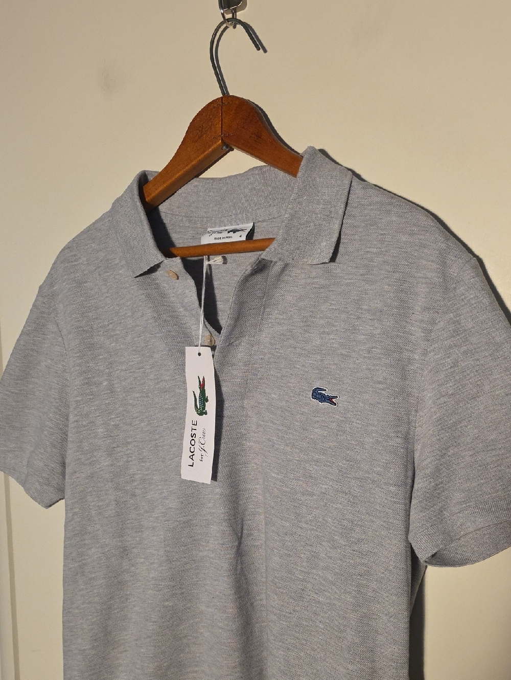 NWT Lacoste For J. Crew Medium Light Gray Polo with Embroidered Crocodile